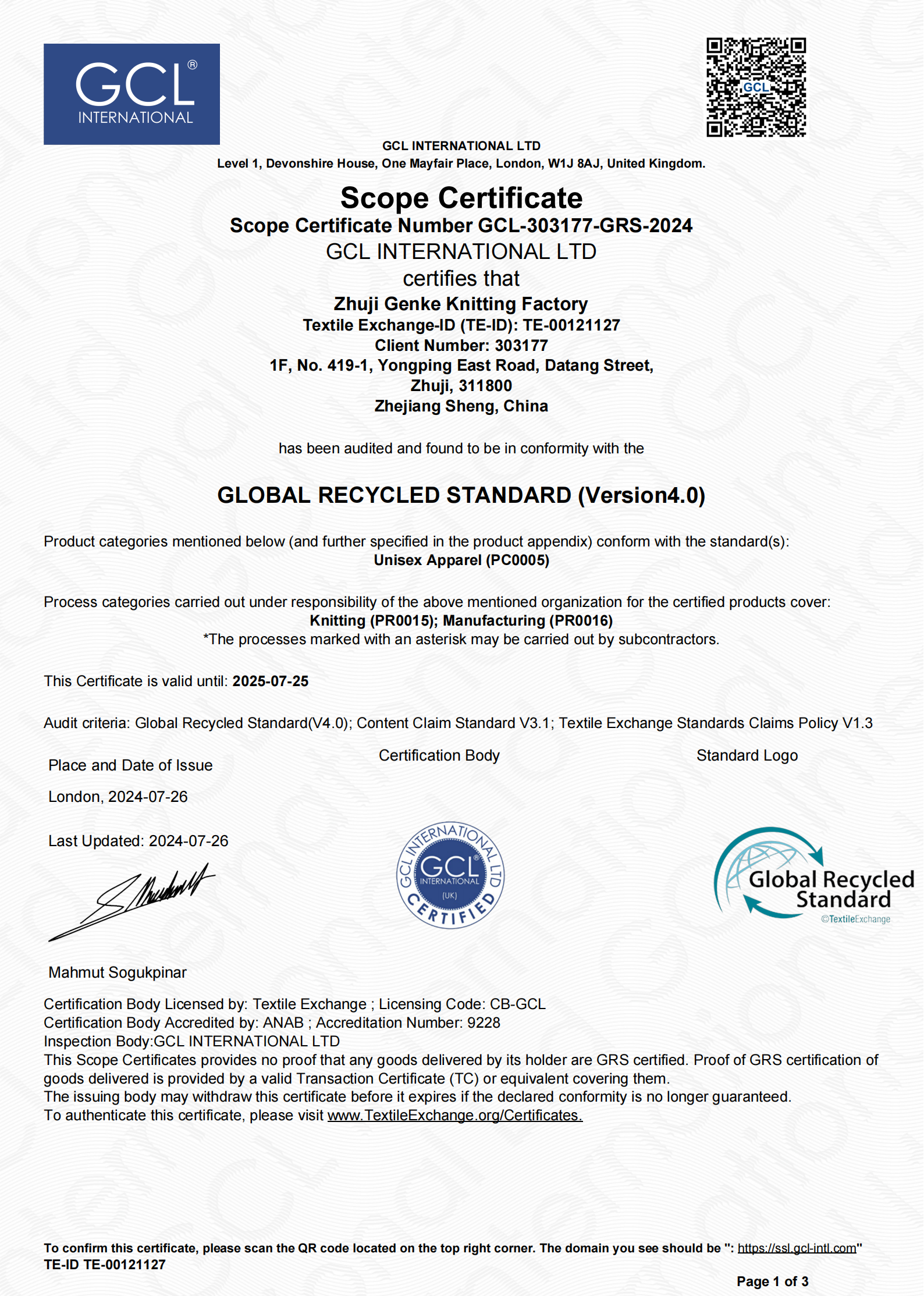 GRS certification for custom sock manufacturing