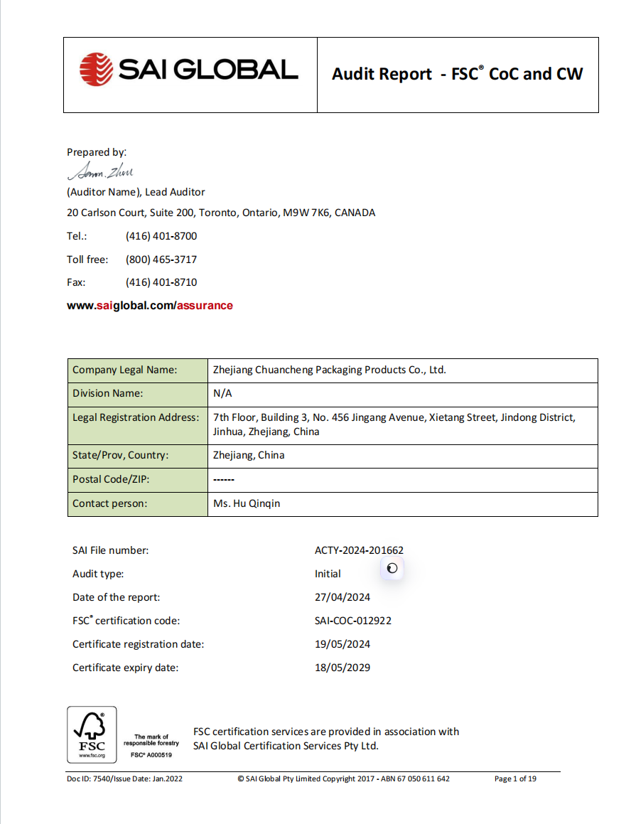 FSC CoC Forest Chain of Custody Certification for paper bags