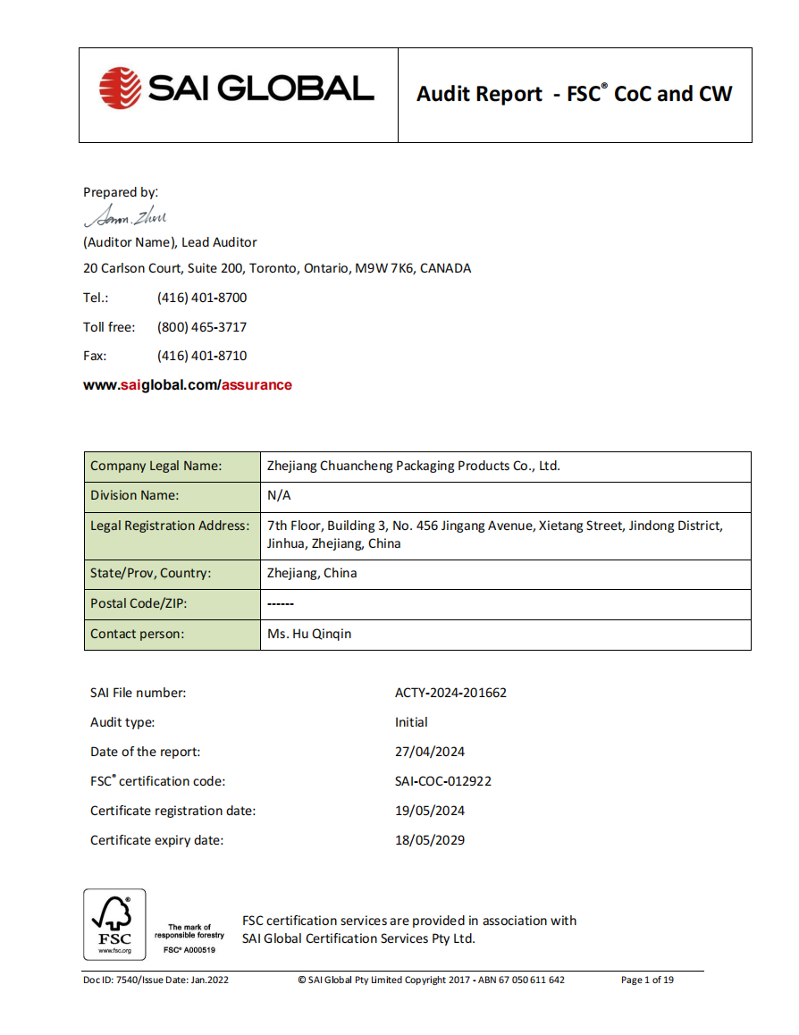 FSC CoC Forest Chain of Custody Certification document