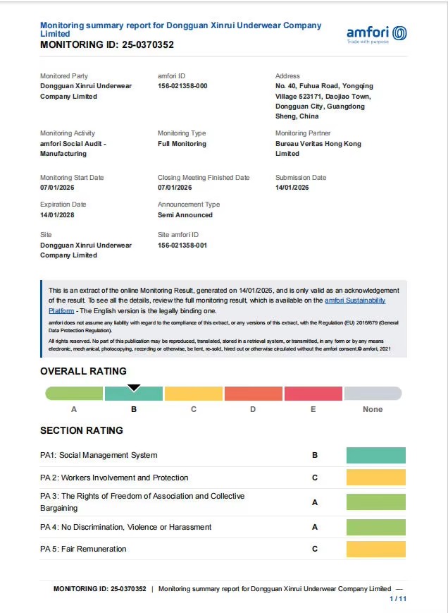 BSCI certification for silicone adhesive bra and intimate apparel products