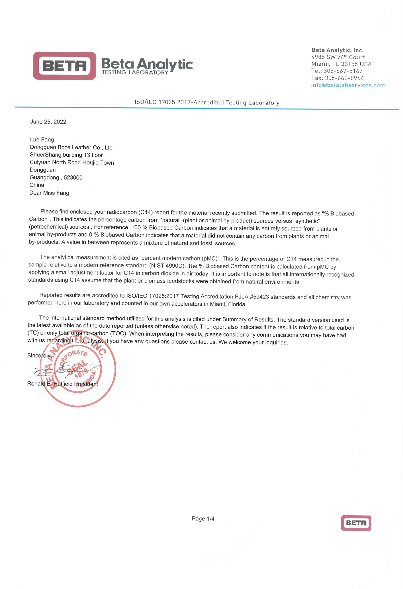 USDA Biobased Certification Document verifying renewable content