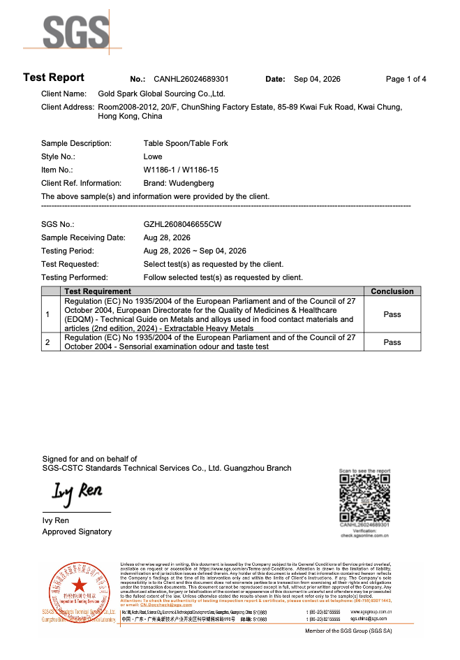 SGS certification for Table Spoon and Table Fork comparison