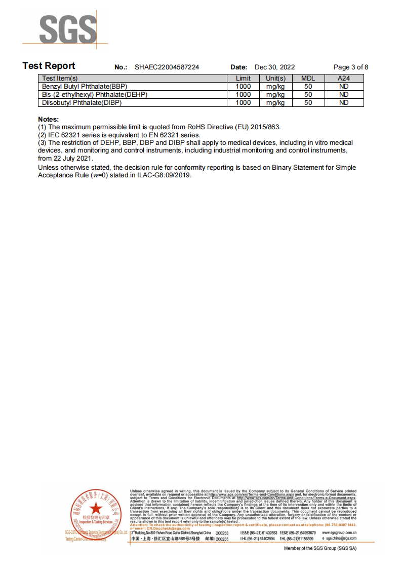 SGS RoHS test report for ABS plastic cutlery materials