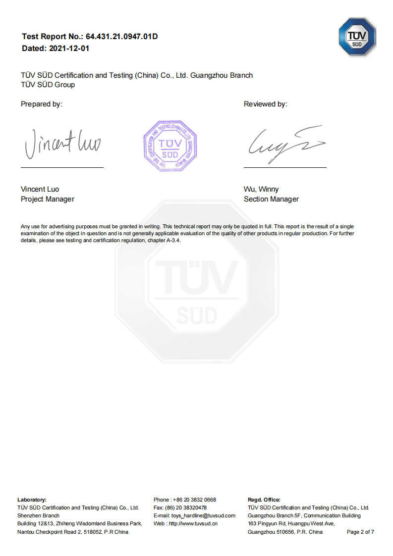 TUV SUD test report for plastic handle cutlery and cutlery sets