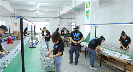 Quality inspection and testing lines for outdoor laser projectors inside the manufacturer's factory