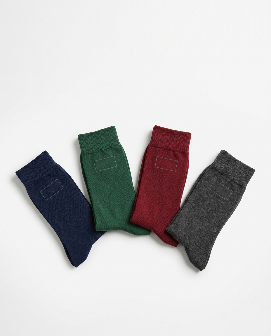 Packaged custom promotional crew socks illustrating high-quality knitting and reinforced structure