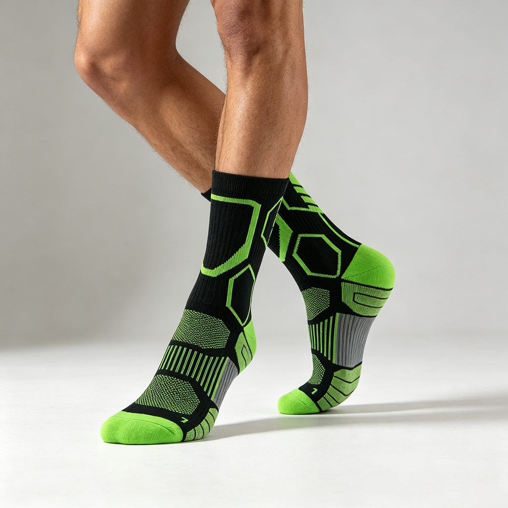 Anatomical cushioning and arch support design of performance sports socks