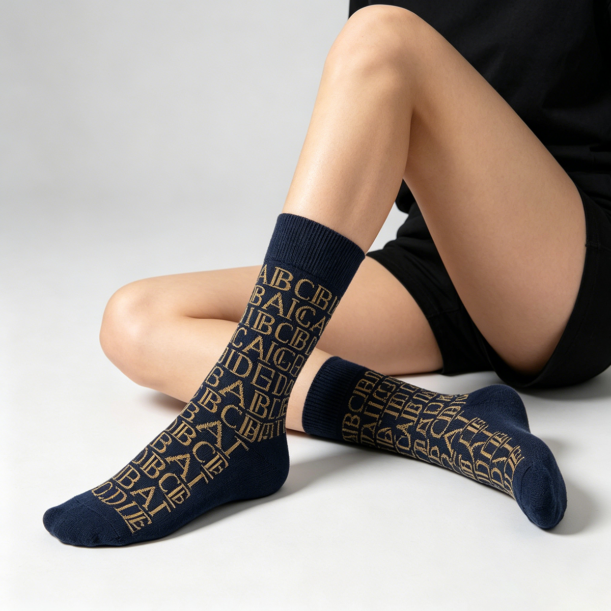 Premium custom alphabet jacquard crew socks product design