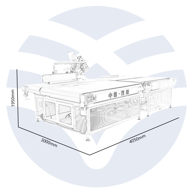Technical dimensional drawing of the automatic Mattress Tape Egde Machine