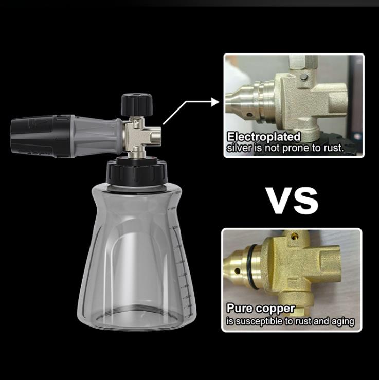 Brass snow foam cannon with 1L PE bottle and 1/4 quick connect