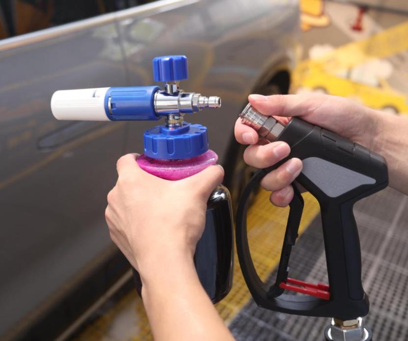 Stainless steel snow foam cannon with 1/4 quick connect and 1L PE bottle