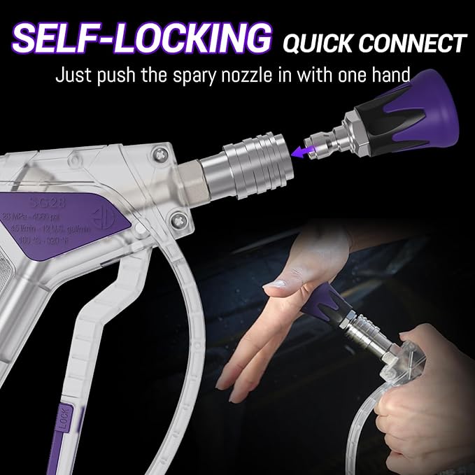 Commercial-grade pressure washer gun with 18Mpa max working pressure and plastic valve