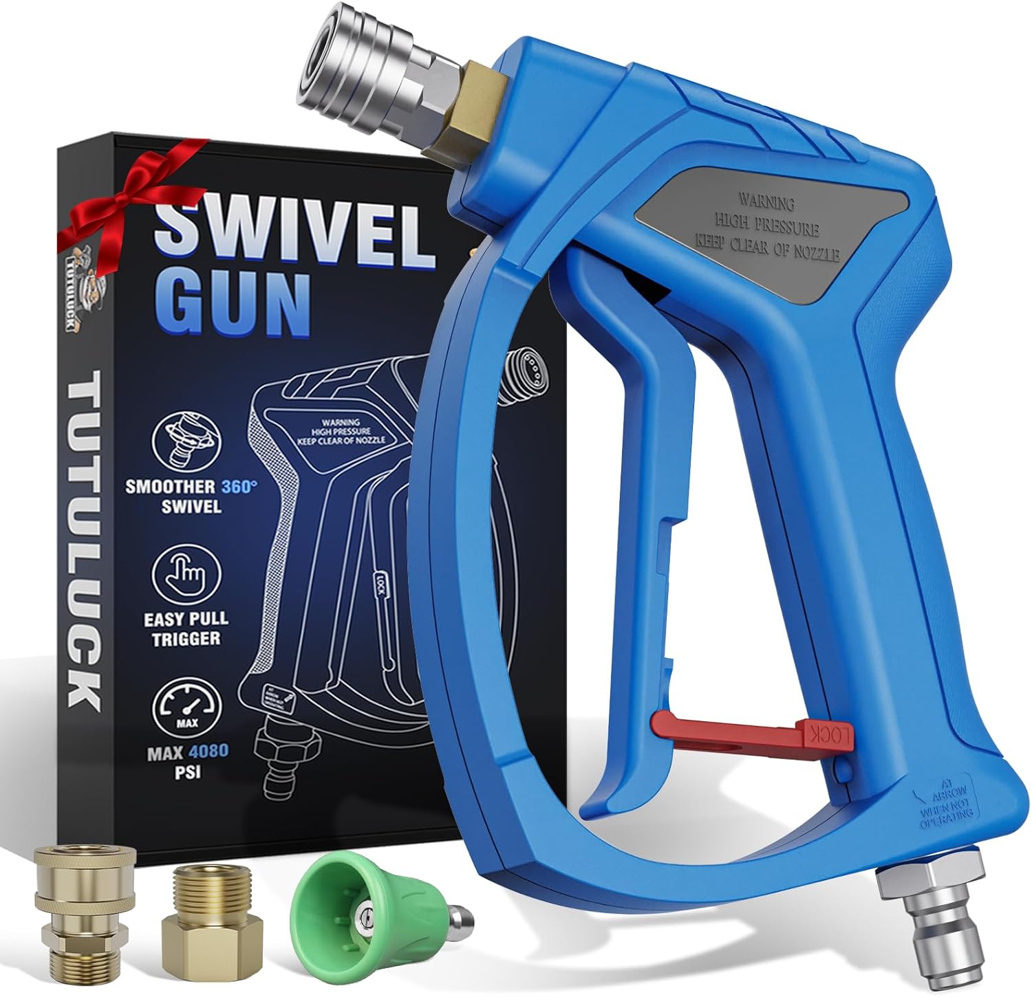 Customized pressure washer gun with brass valve and inlet connector thread
