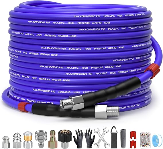 High pressure hose kit with various adapters for drain sewer cleaning