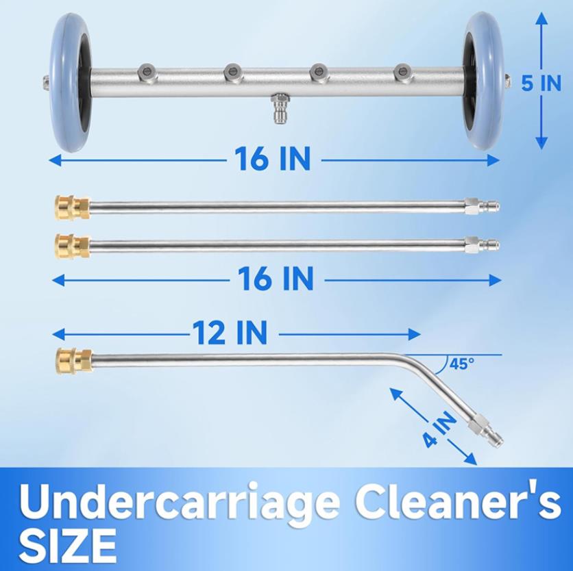 Under-vehicle spray cleaner undergoing high pressure water testing