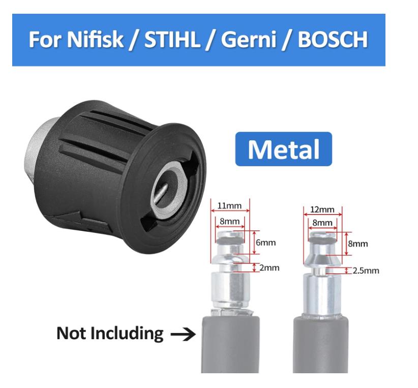 Compatible aluminum outlet adapters for Karcher, Lavor, and Nilfisk pressure washers