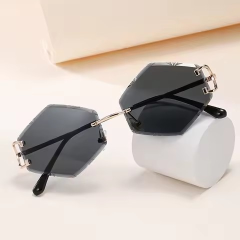 Custom Logo Retro Rimless Gradient Hexagon Sunglasses