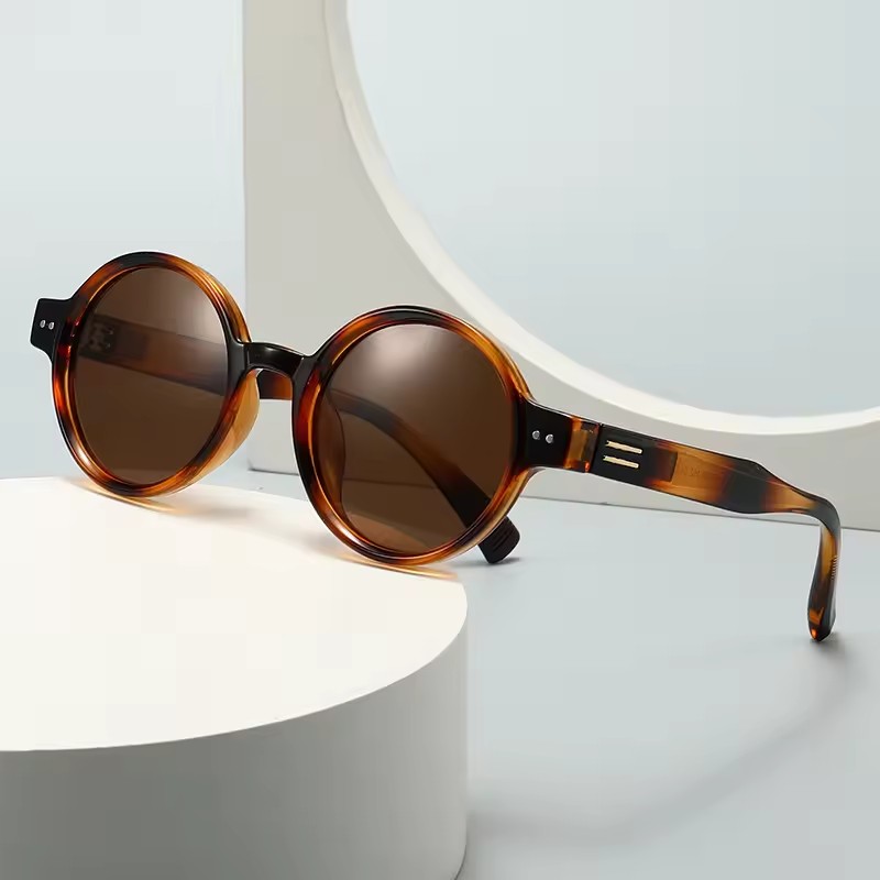 2026 Custom Logo Vintage Leopard Print Rivets Driving Shades Sun Glasses UV400 Polarized Round Sunglasses