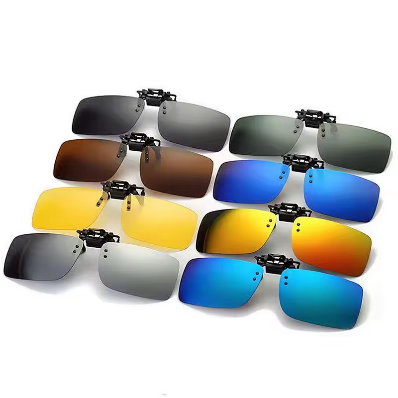Custom Logo Wholesale Unisex Driving Glasses Polarized Clips UV400 Square Polarized Sunglasses Clip on