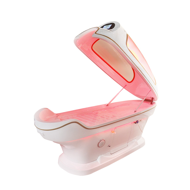 Interior view of BW-608D wet steam sauna capsule showing 7 colors red light therapy