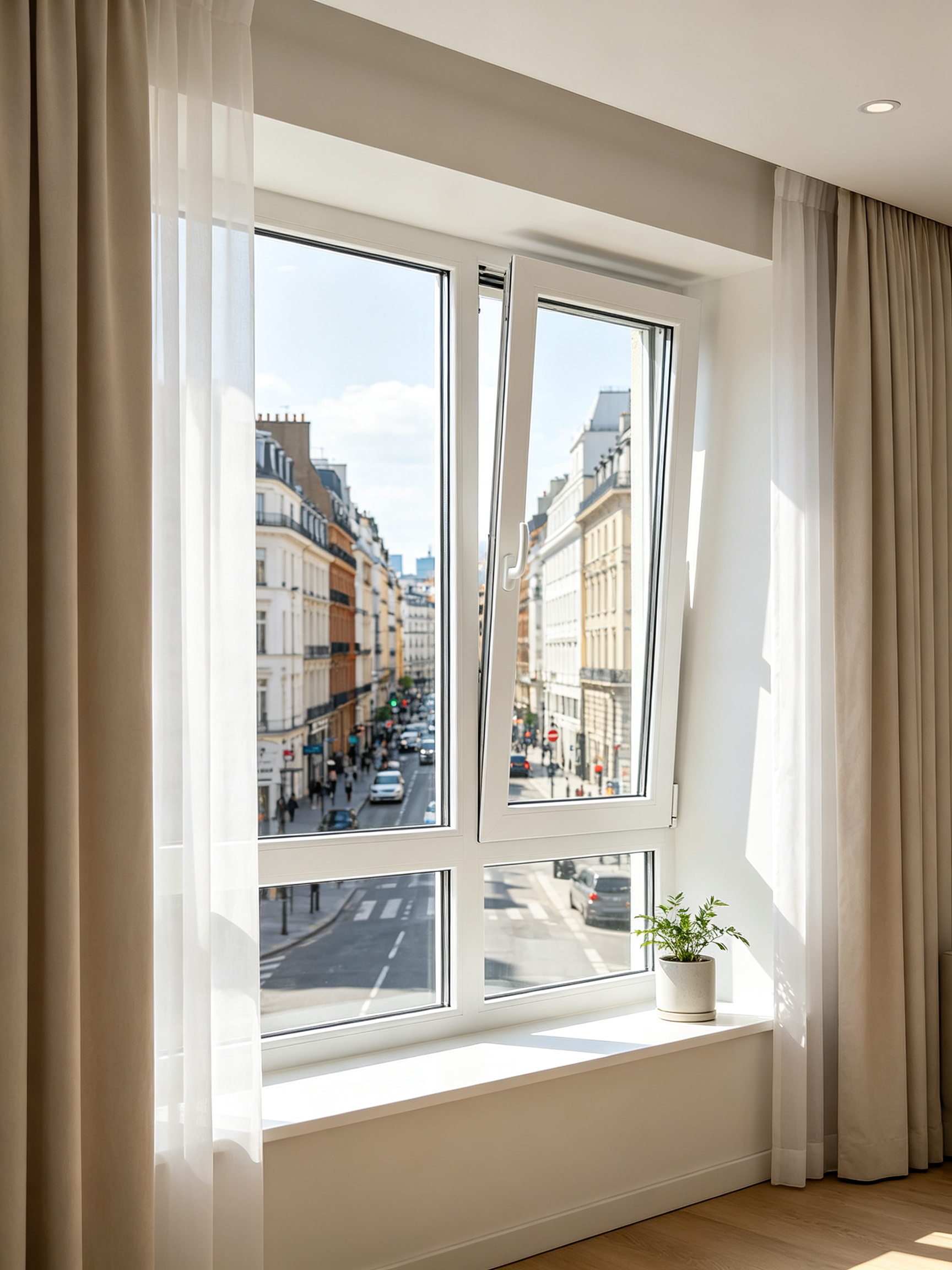 Energy-efficient bottom-hung window with thermally broken aluminum frame
