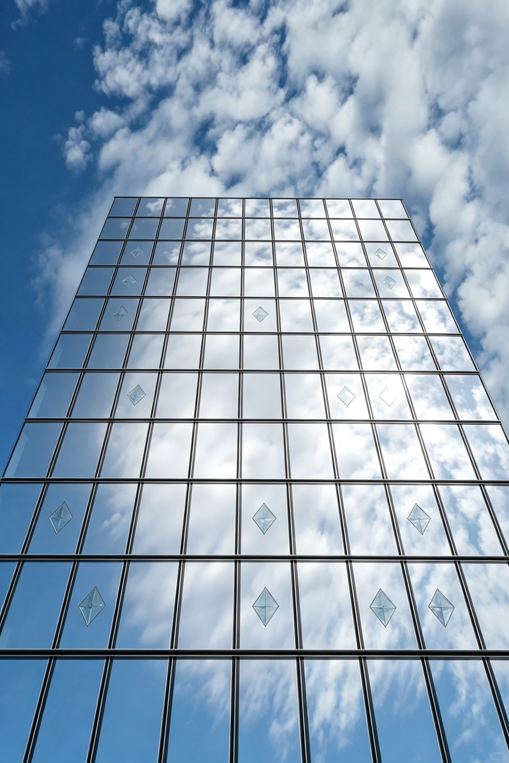 Detail view of unitized curtain wall aluminum profiles and structural joints
