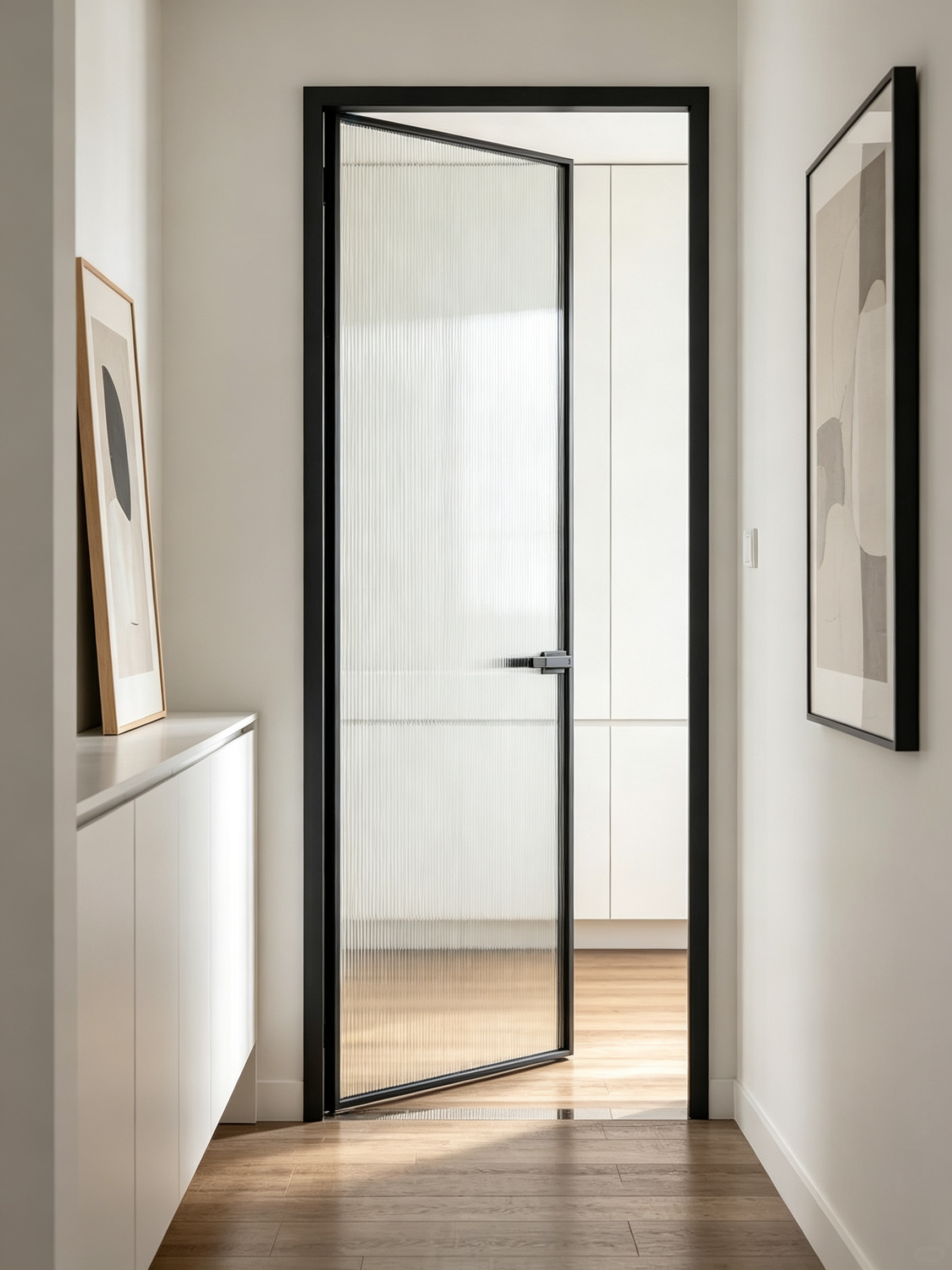 Swing door installation detail featuring high-strength 6063-T5 native aluminum profile
