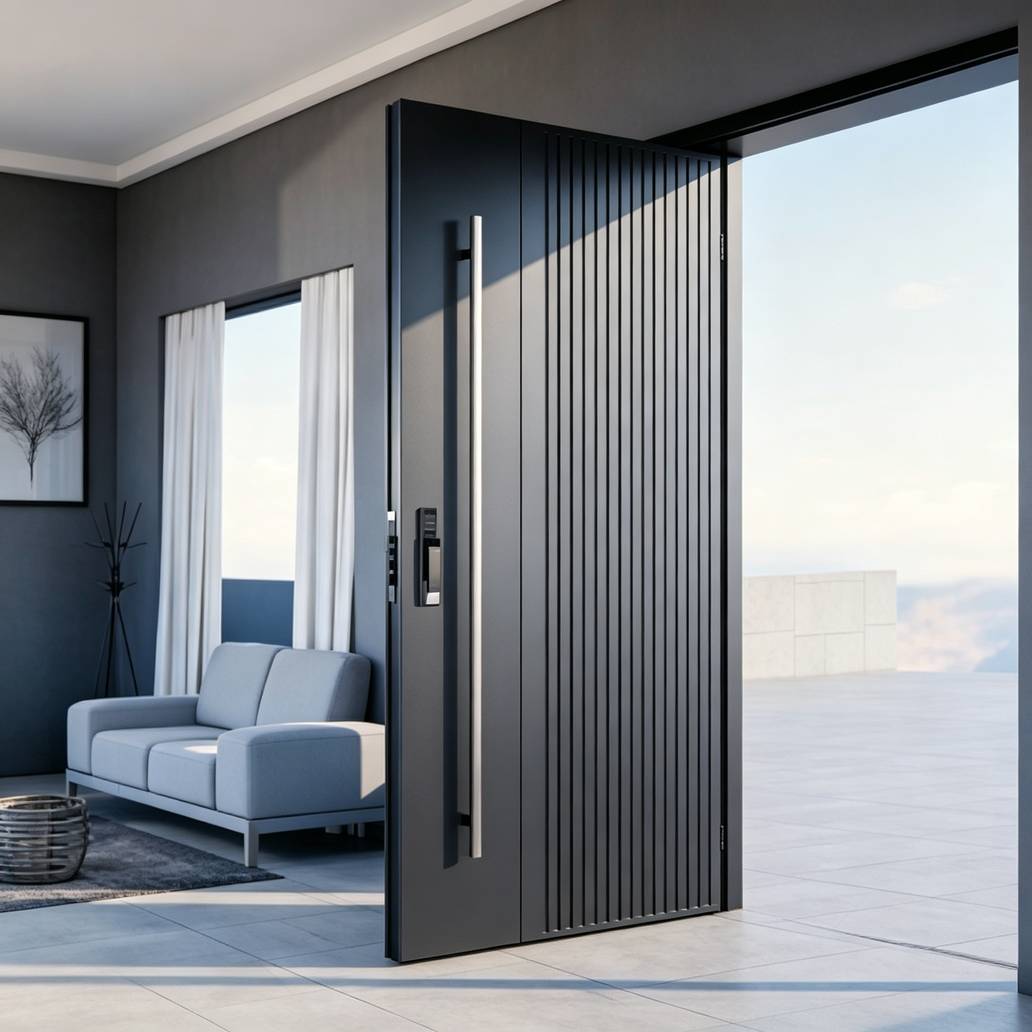 Customizable aluminum pivot door for building projects