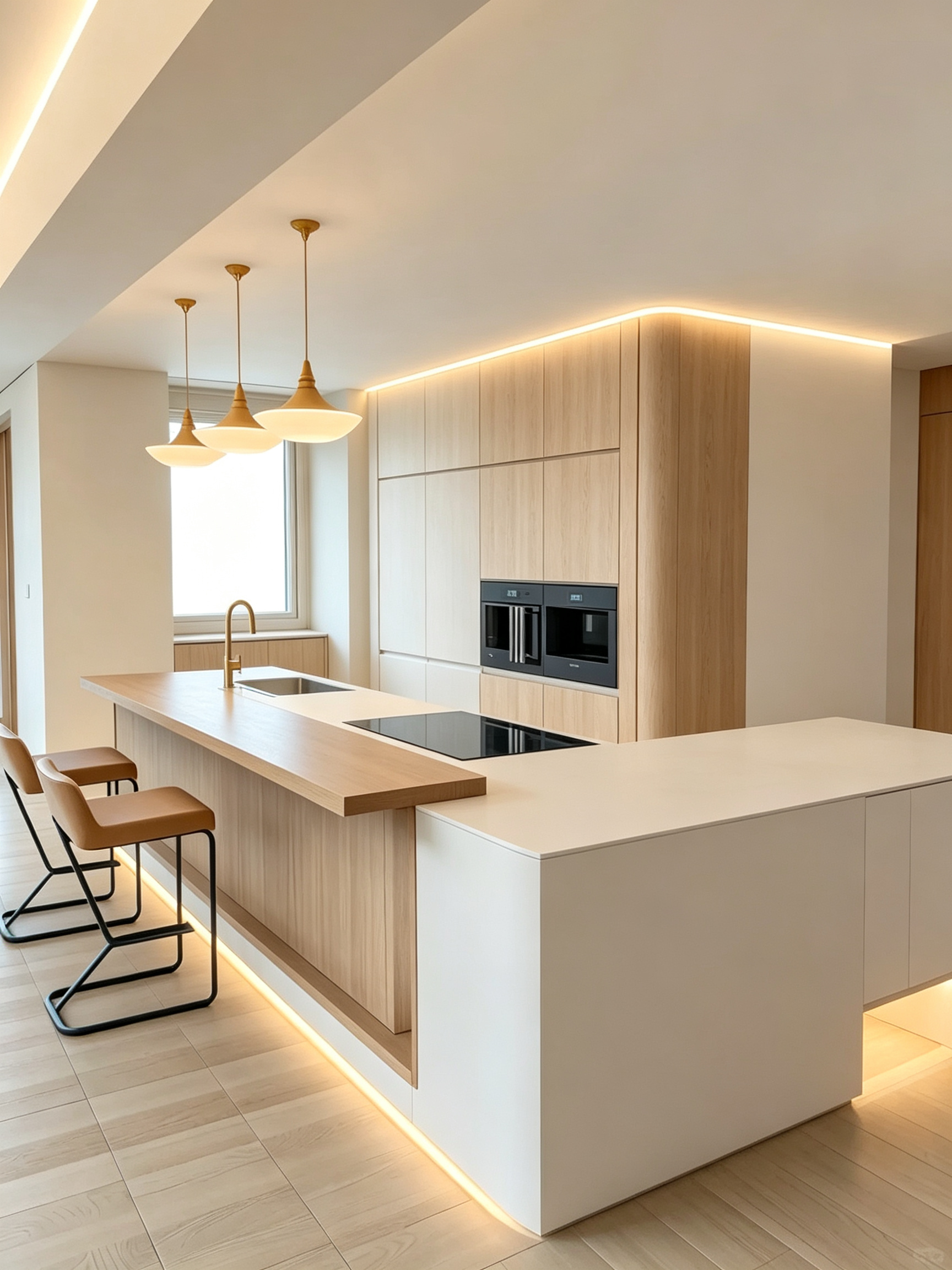 Detail of a modern kitchen cabinet door panel showing a seamless PET veneer surface treatment