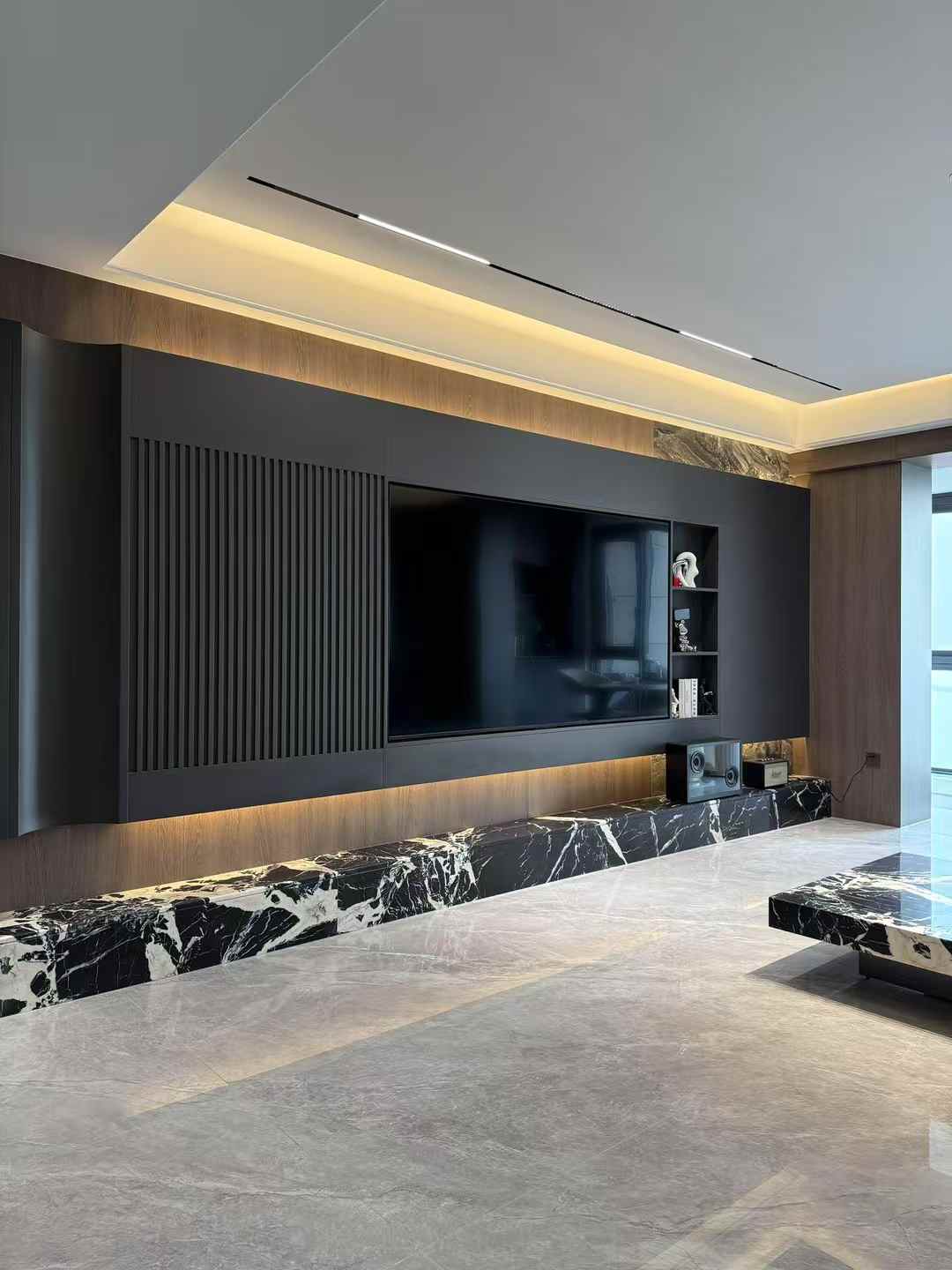 Custom commercial TV cabinet featuring high-quality density board and plywood construction