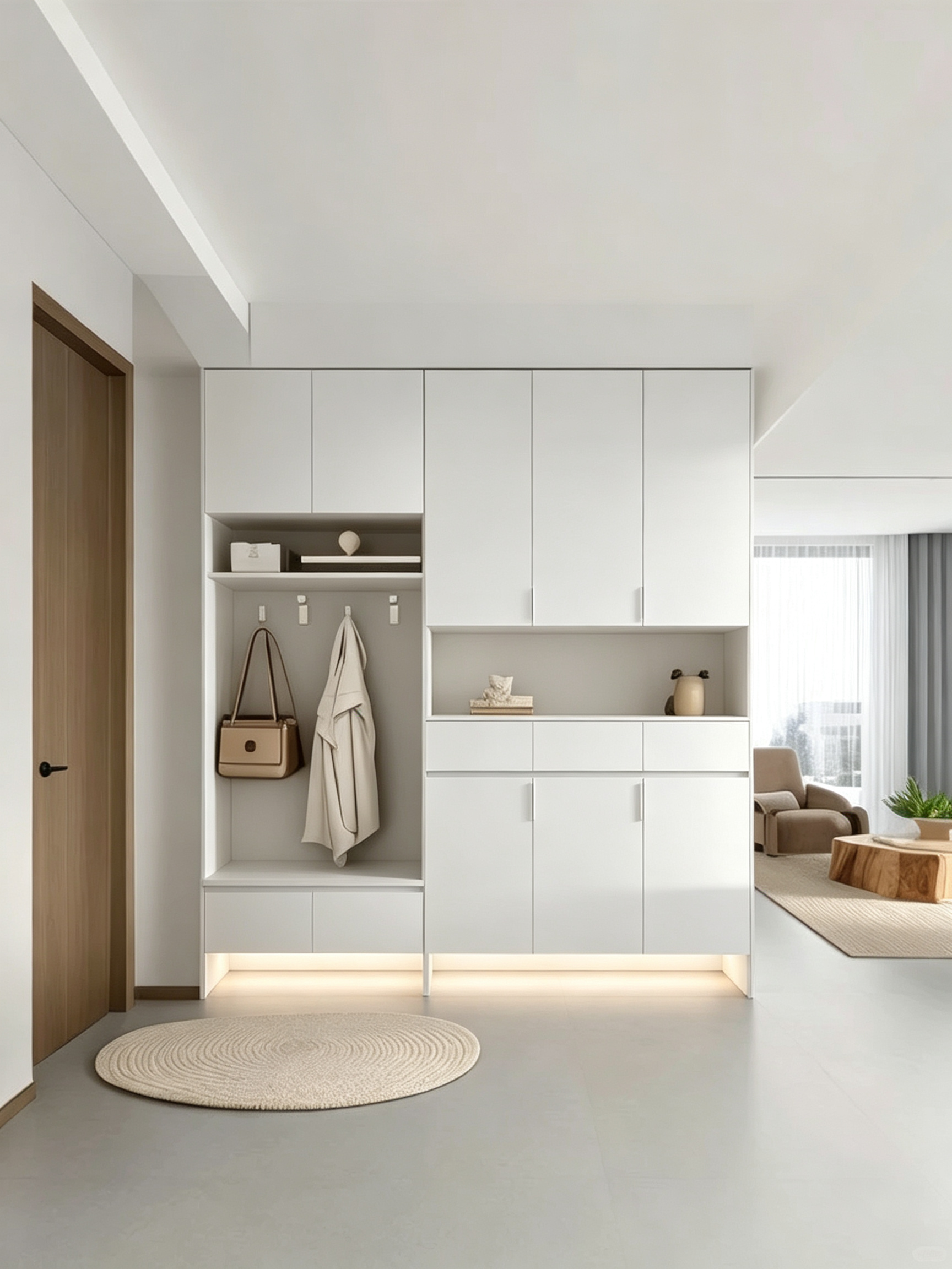 Entryway cabinet structure and materials