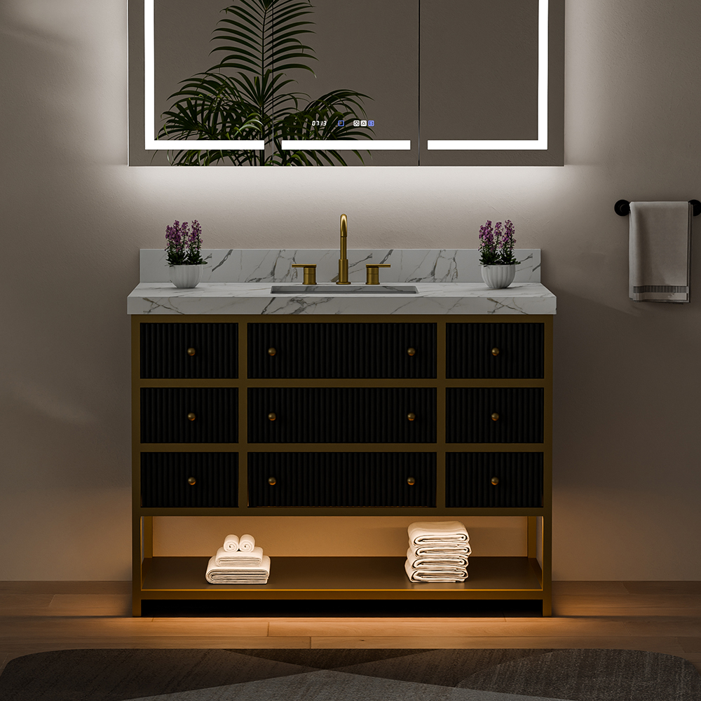 Rectangular porcelain undermount sink with marble vanity top
