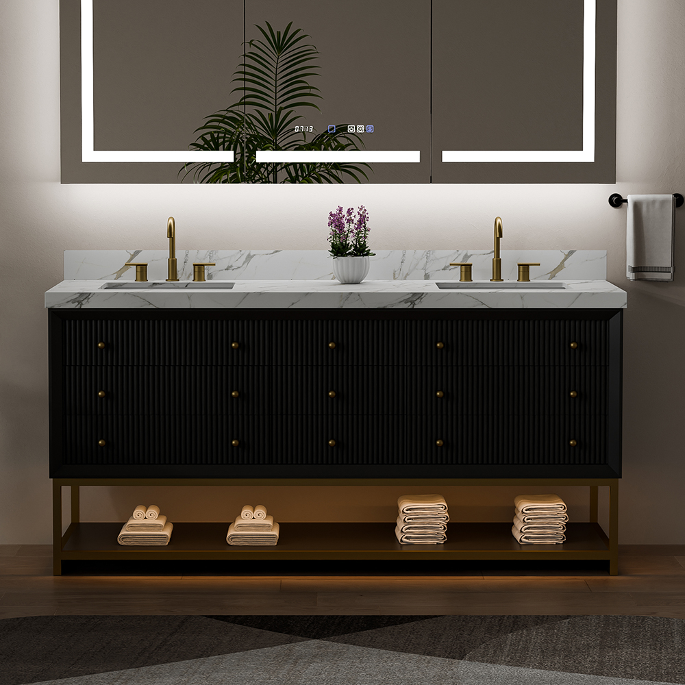 Double-sink porcelain undermount vanity with marble top