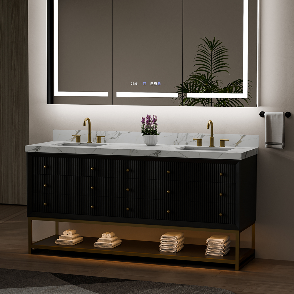 72-inch freestanding vanity for a busy bathroom