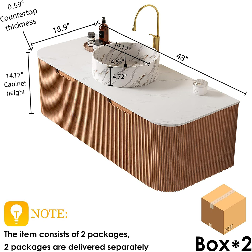 48-inch maple floating bathroom vanity dimensions and packaging details