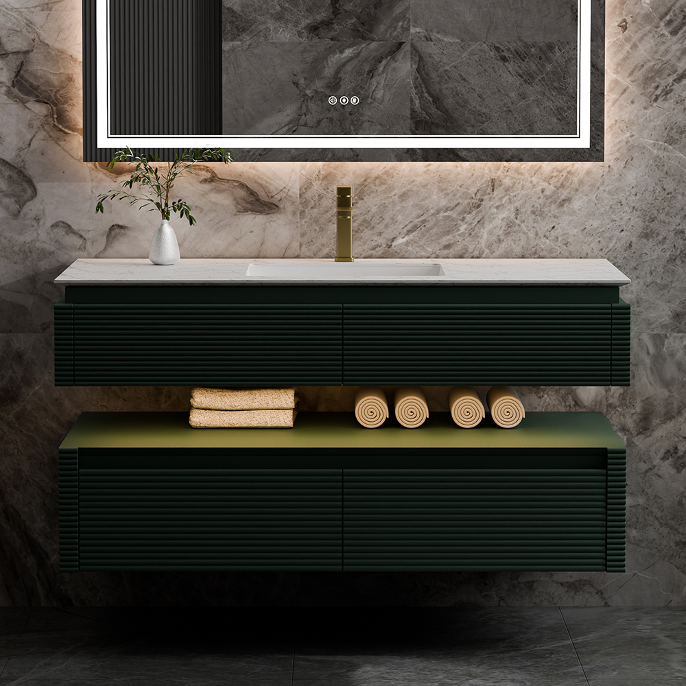 48 Inch Modern Floating Vanity Set with LED Functionality and Marble Top