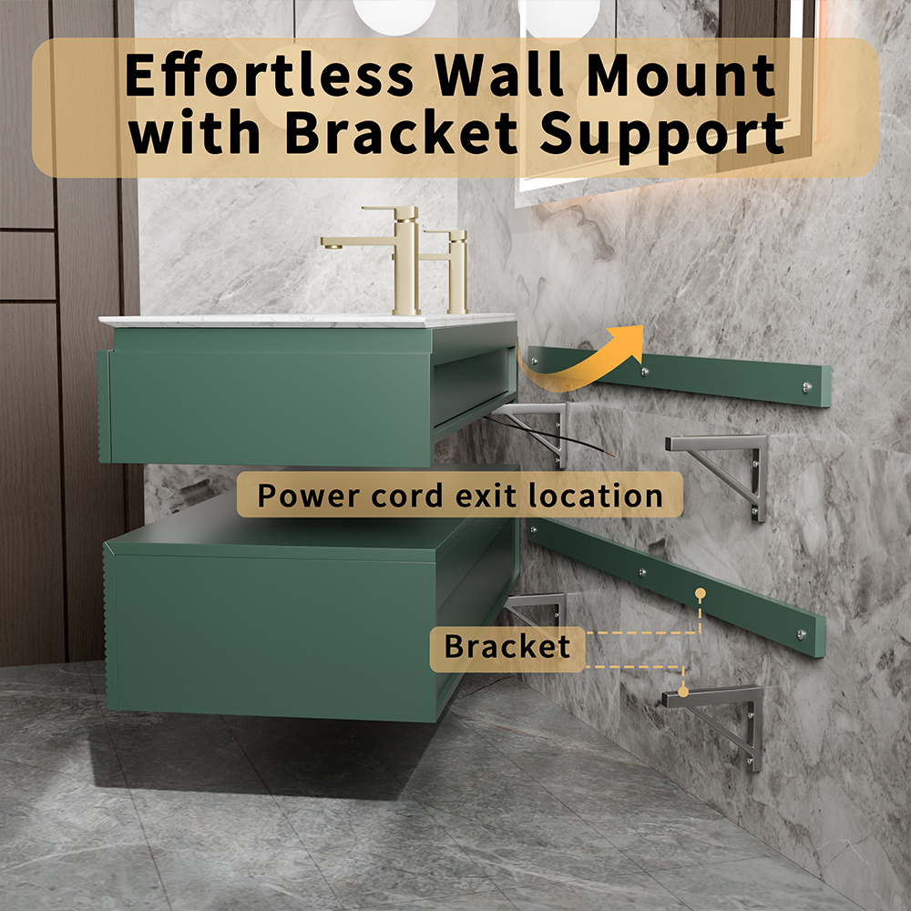 48 Inch Floating Bathroom Vanity with Wall-Mounted Bracket Support