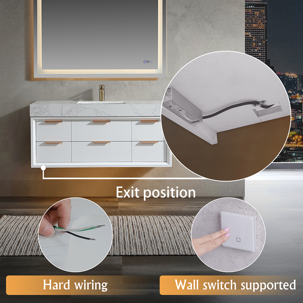48 Inch Modern Wall Mounted Bathroom Vanity with Marble Countertop for hotel projects