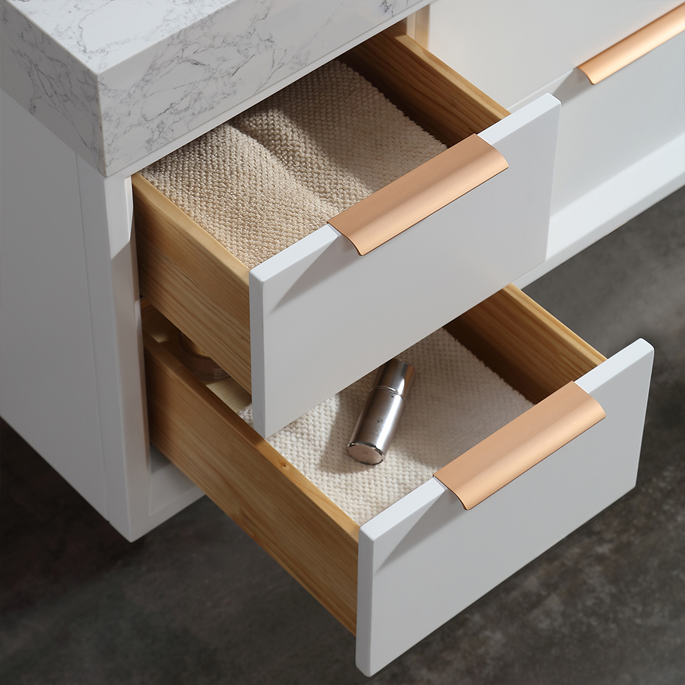 Interior storage and structural build of the 48 inch floating vanity