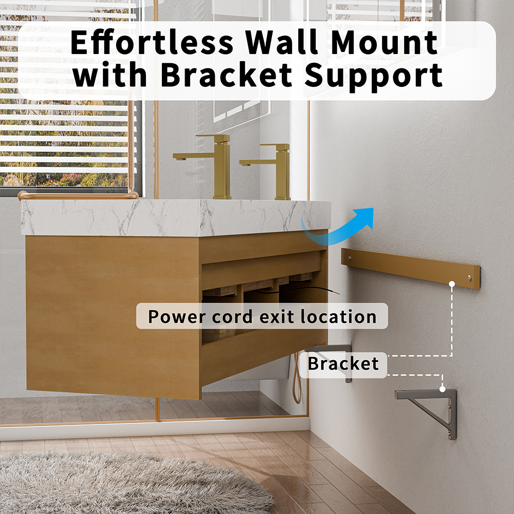Wall mount bracket support for commercial-grade floating vanity