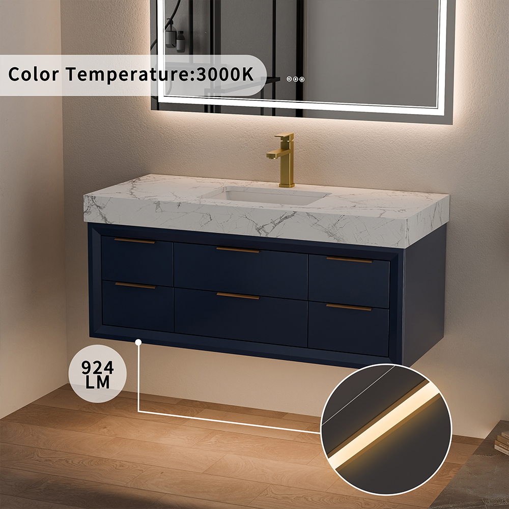 Wall-mounted Floating Vanity with rectangular undermount porcelain sink