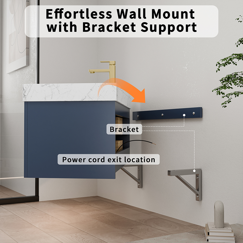 48 Inch Modern Floating Bathroom Vanity with marble countertop