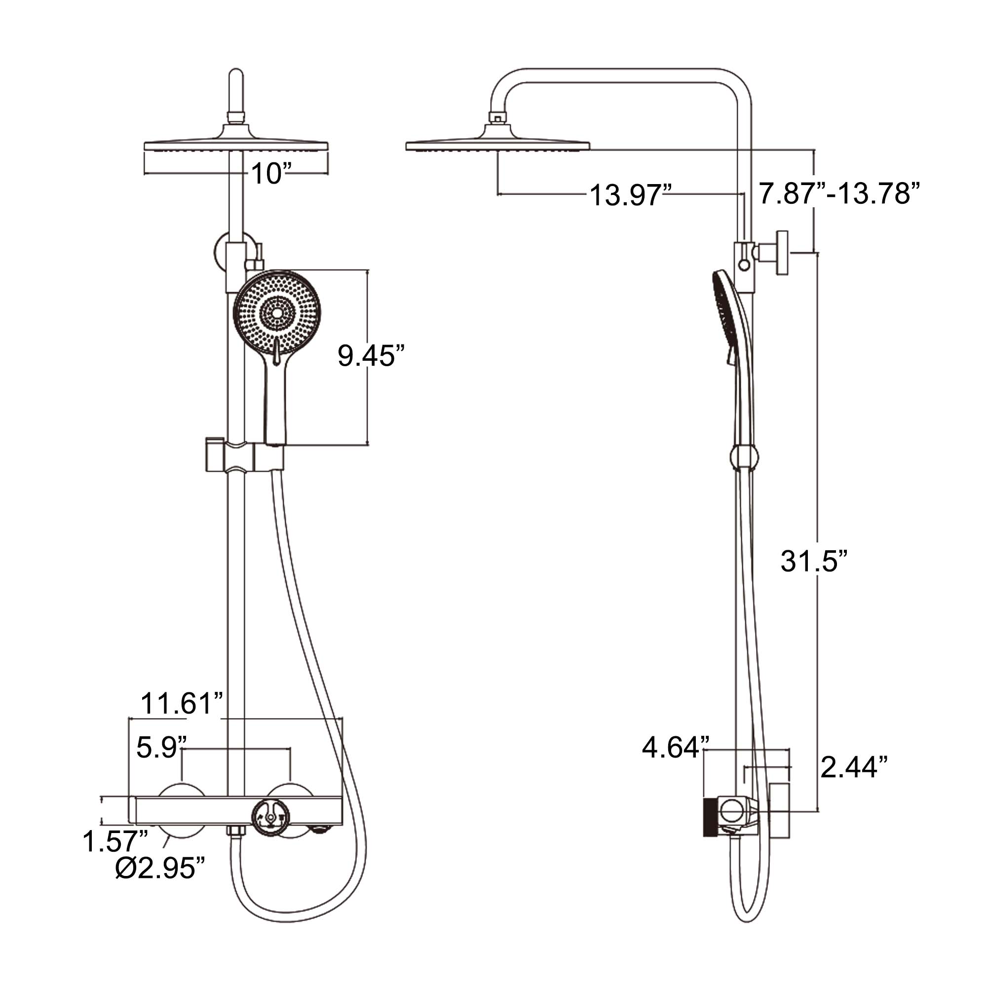 Matte black wall mounted thermostatic shower system product image
