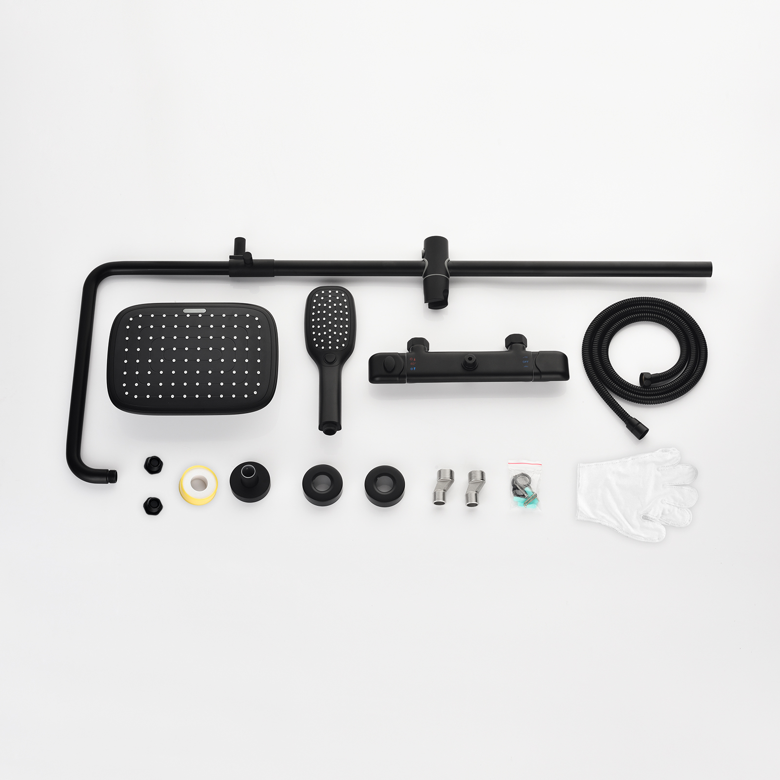 Wall-mounted thermostatic shower system with adjustable handheld stand