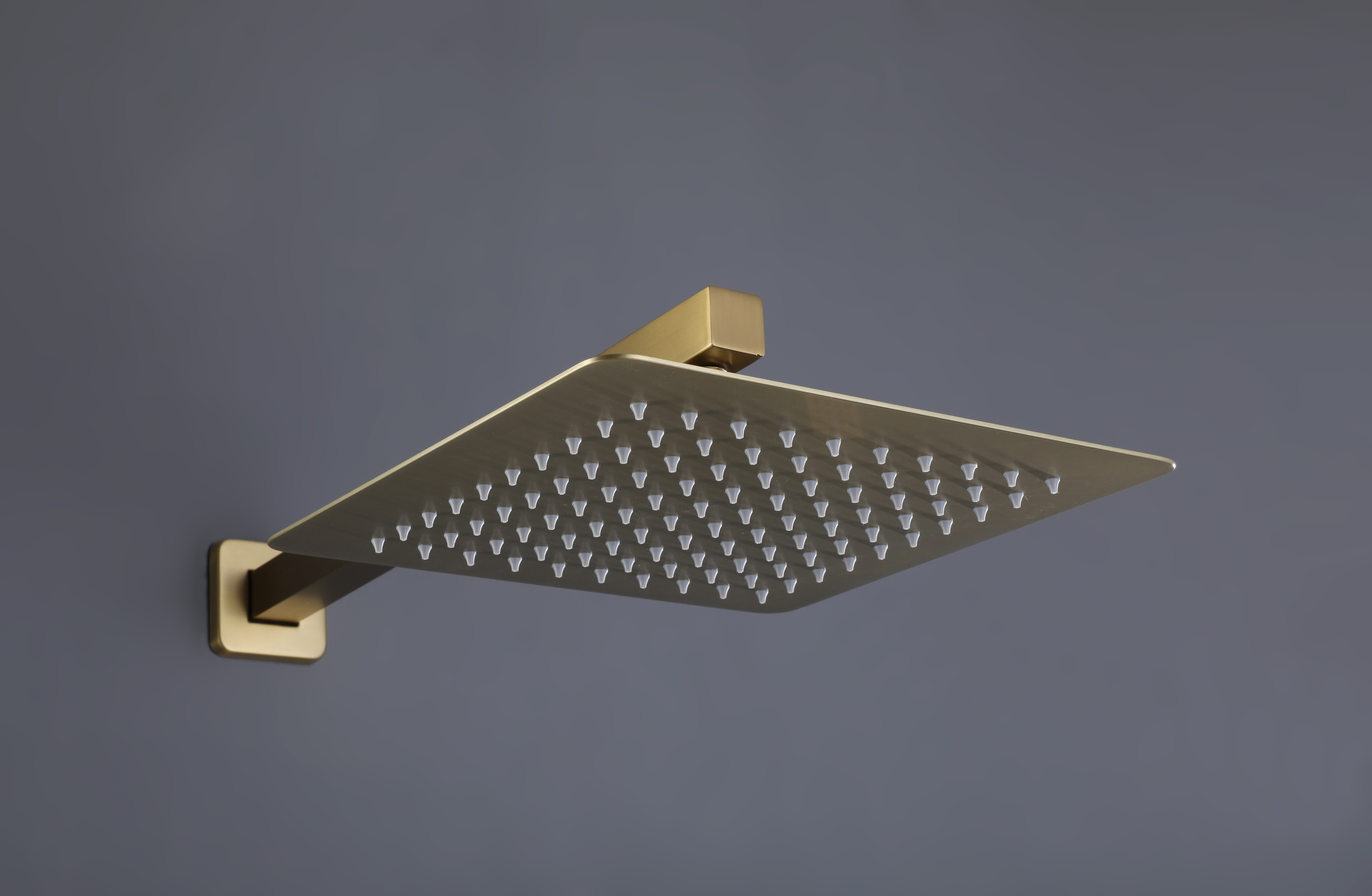 Brushed gold brass thermostatic shower system with wall-mounted installation