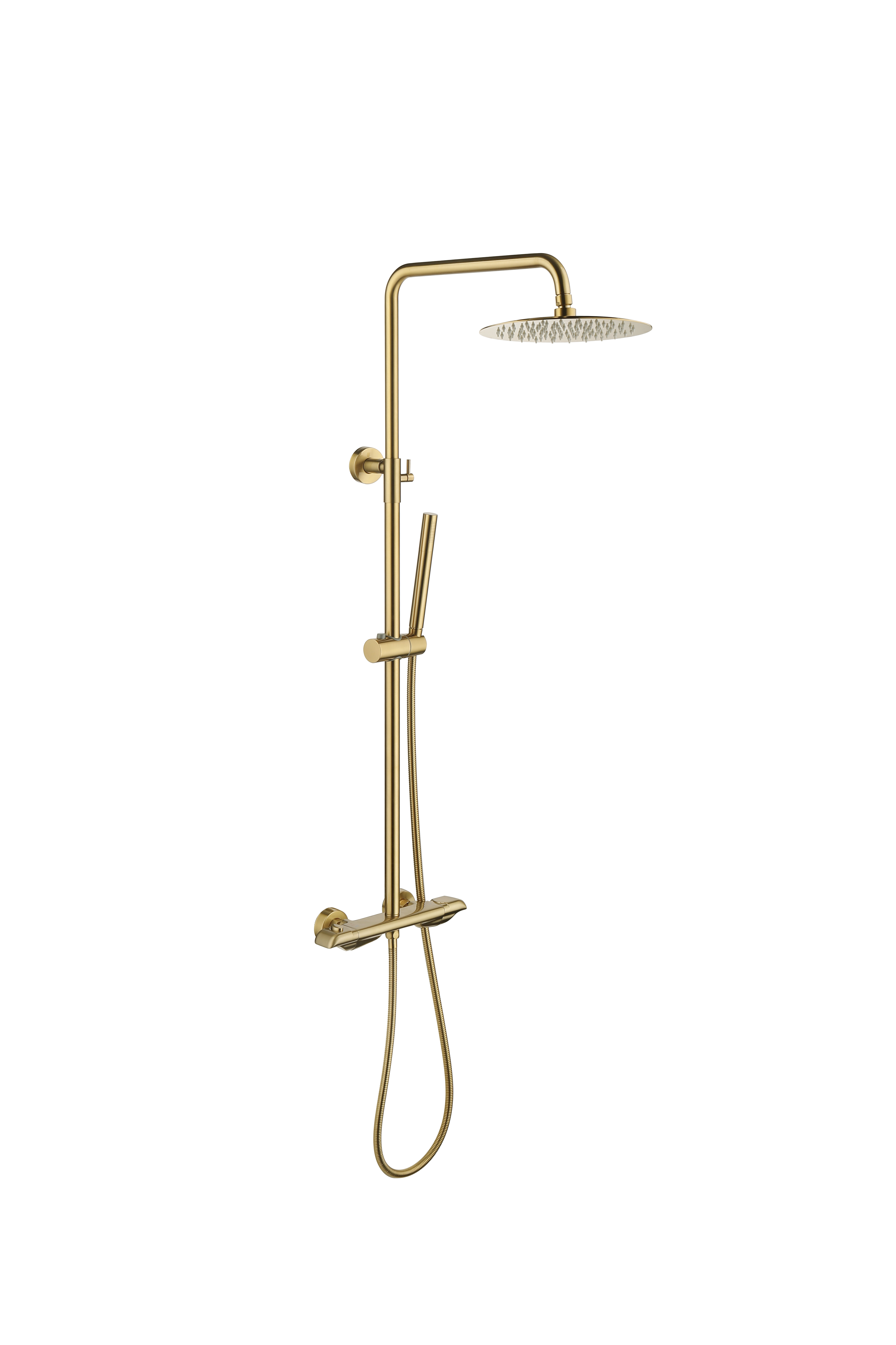 Close-up of Brushed Gold Contemporary Thermostatic Shower System components