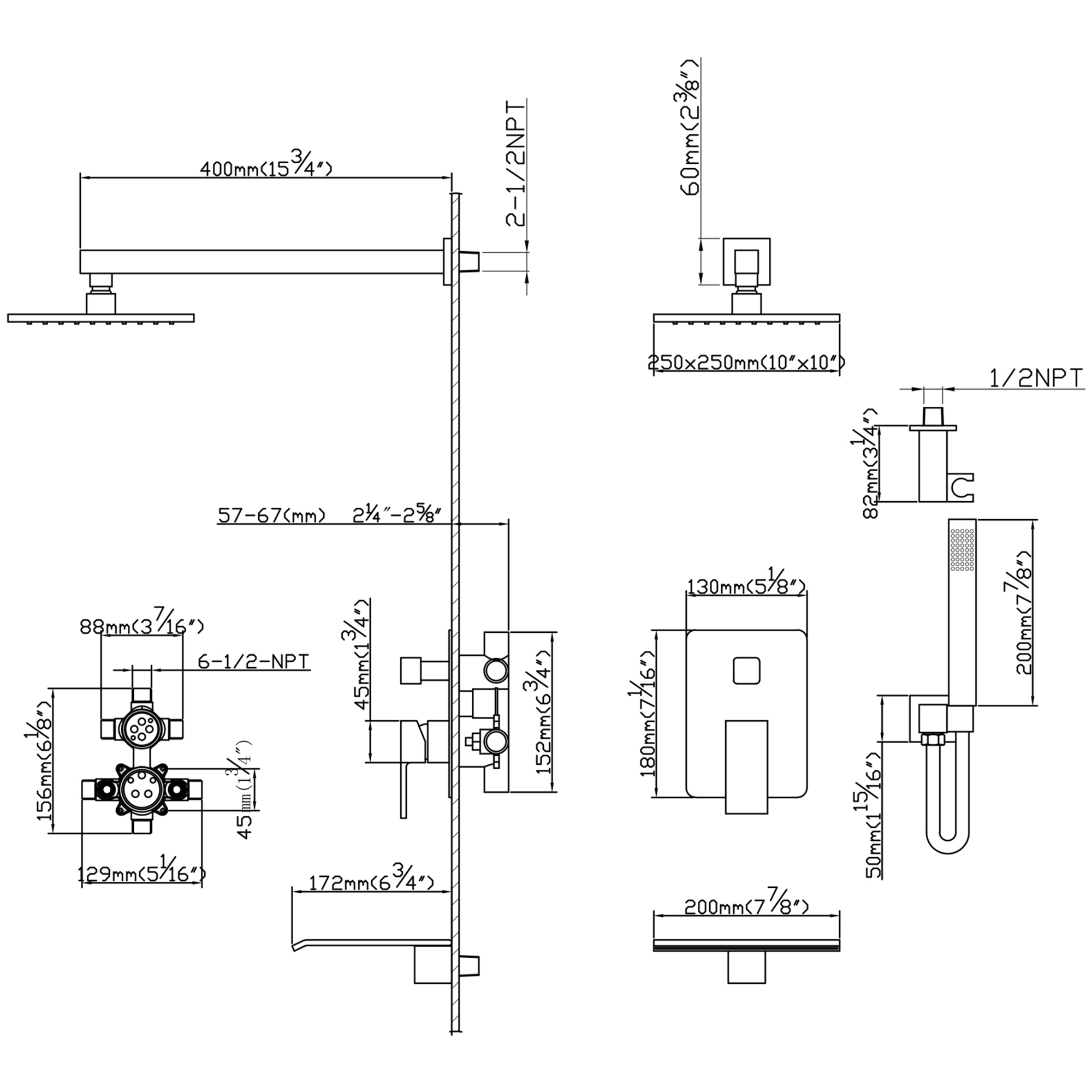 3-Function Pressure Balanced Standard Shower Set in Matte Black