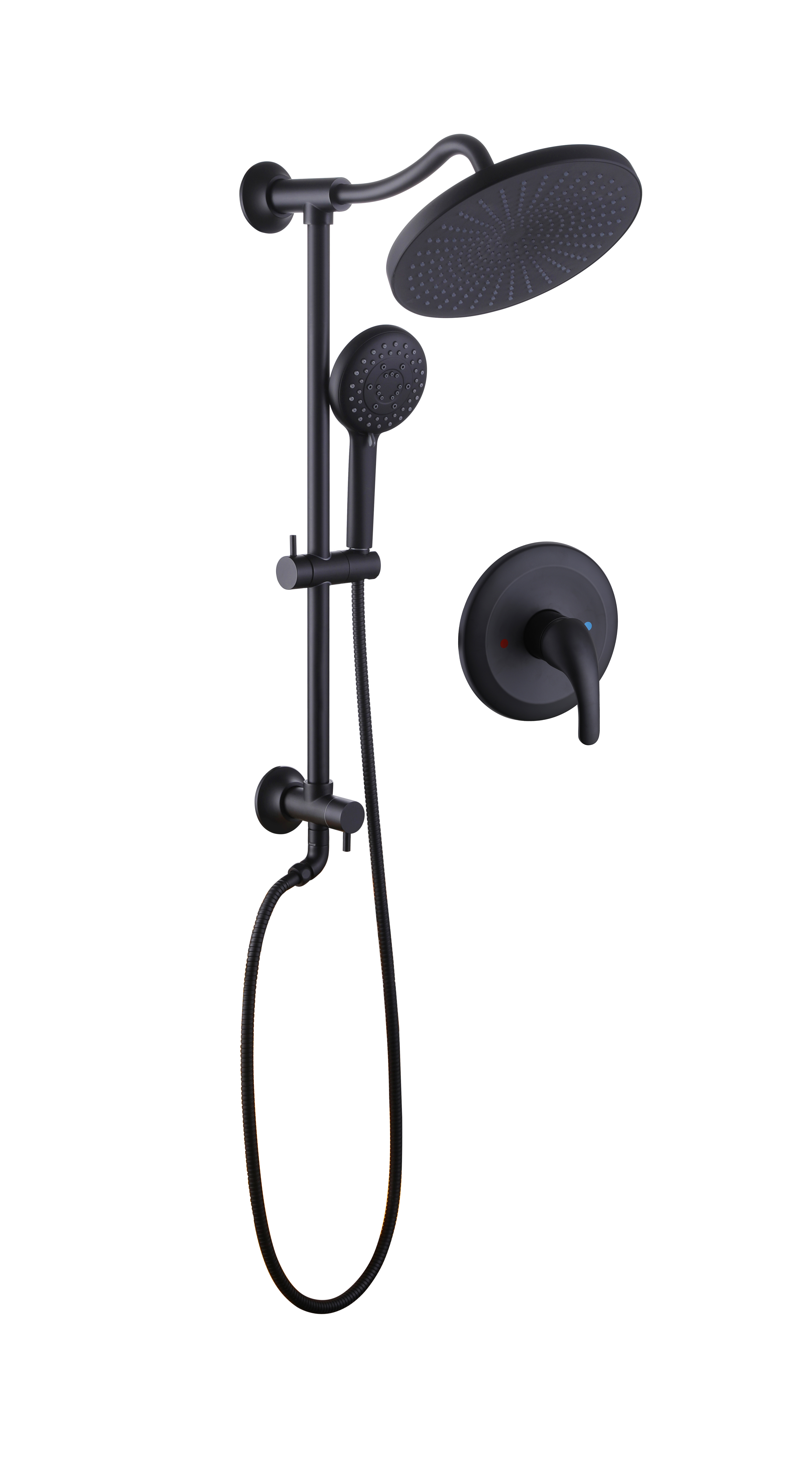 Matte Black Standard Shower Set Components showing valve and hand shower