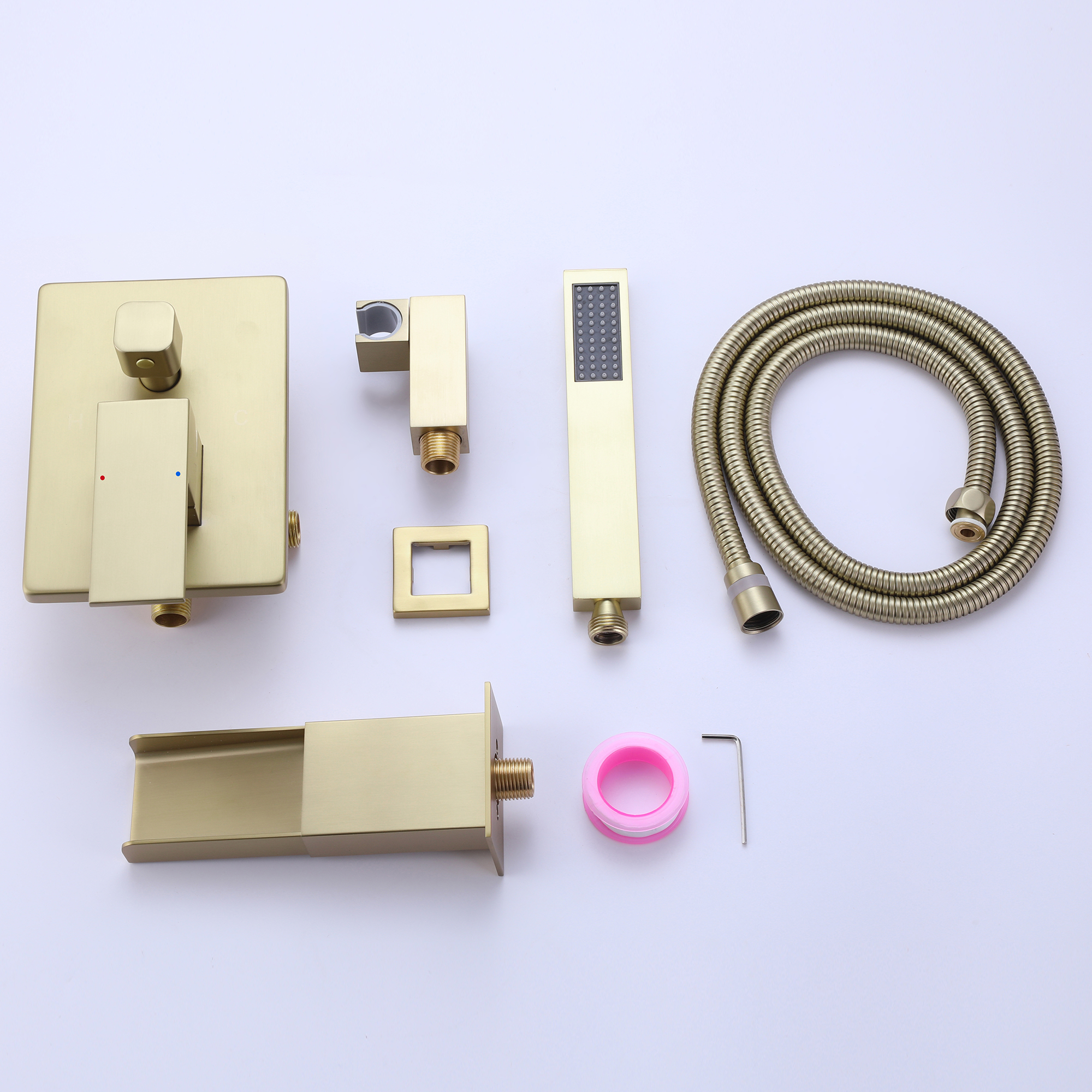 Brushed gold thermostatic shower system and bathtub faucet for hotel projects