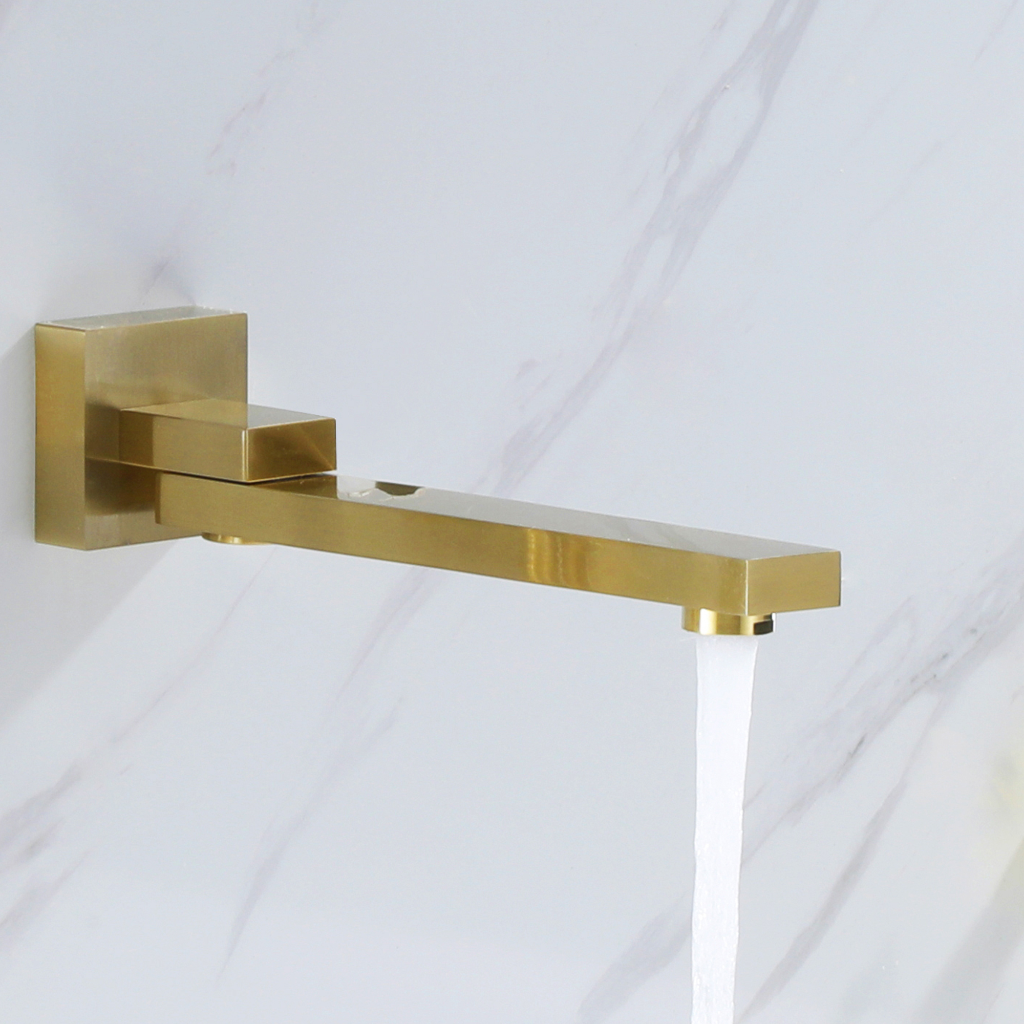 Brushed gold wall-mounted bathtub faucet with hand shower